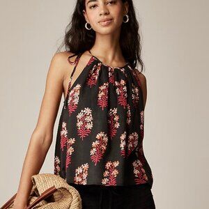 J. Crew Tie-shoulder tank top in cocoa block-print cotton Voile Size L